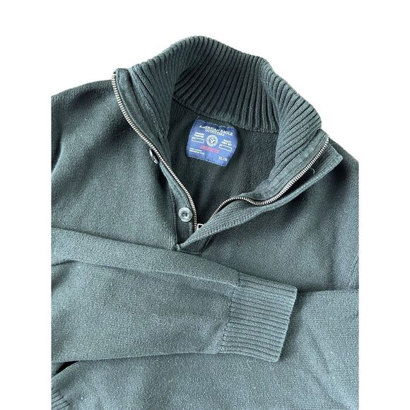 American Eagle Outfitters Other - American Eagle Black Sz XL‎ Athletic Fit 1/4 Zip with Button Long Sleeve Sweater